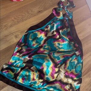 A. Byer Metallic Teal Purple Gold Halter Top